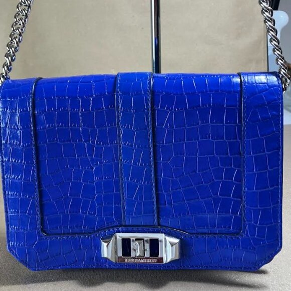 Rebecca Minkoff Love Mock Croc Embossed Leather Crossbody Bag Cobalt Bue NWOT - Picture 1 of 10